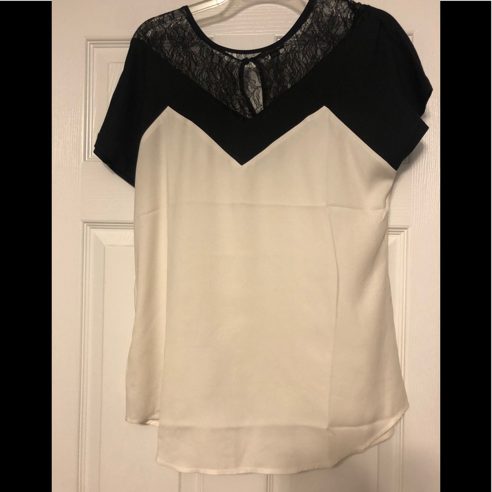White and black lace blouse
